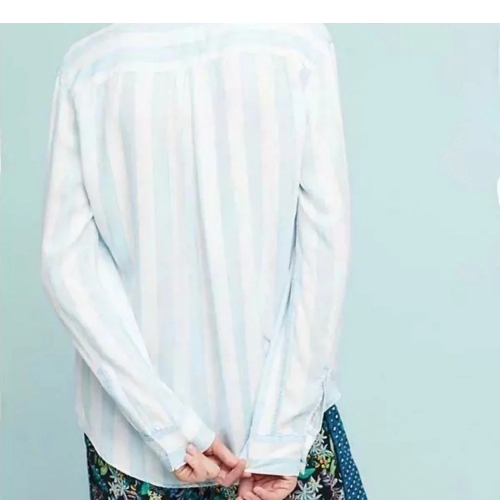 Rails Uni Light Blue and White Striped Lace-Up Blouse XS - Picture 9 of 9